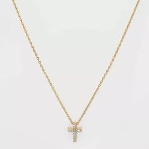 Silver Plated Gold Dipped Micro Pave Cubic Zirconia Cross Pendant Necklace